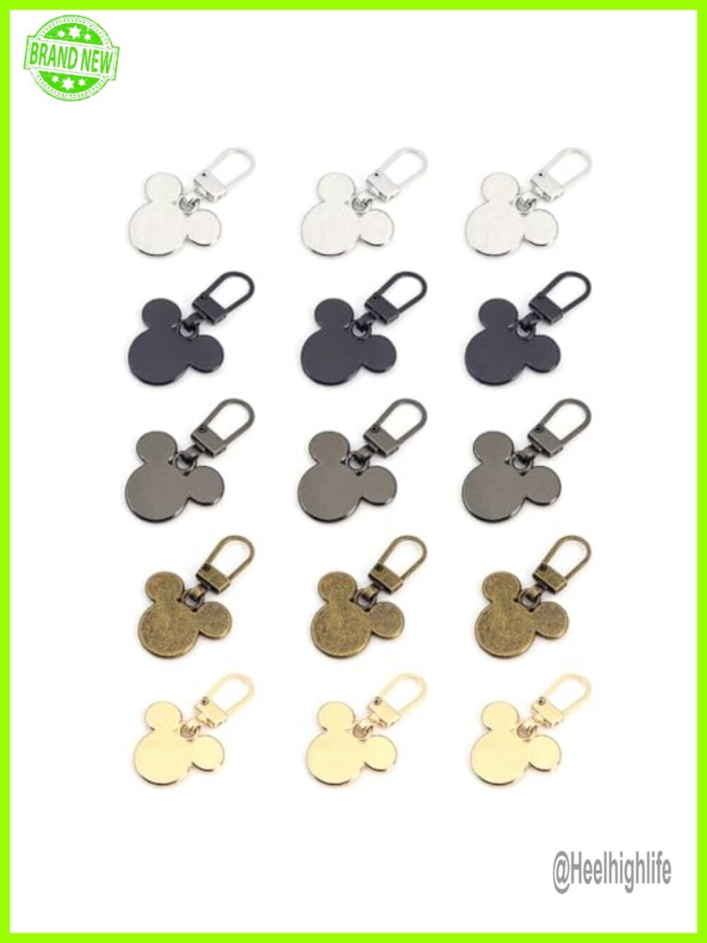 15 Pcs Mixed Color Alloy Metal Zipper Pull Keychains - Cartoon Mouse & Bear